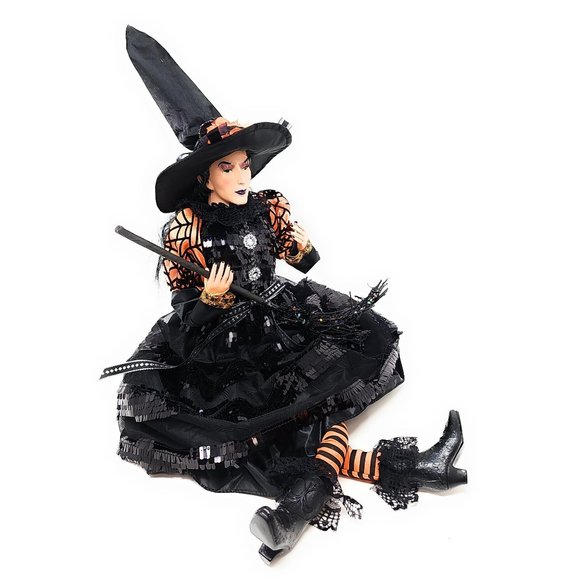 Halloween Elf Witch 24" Black Broom Party Decor Wreath Center - Picture 6 of 6